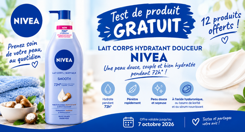 Test Produit Free Cosmetic Testing : Lait Corps Hydratant Douceur – Nivea
